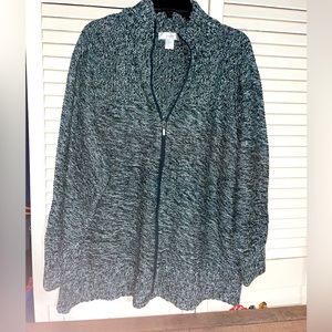 CJ Banks Green Zipper Corded Sweater